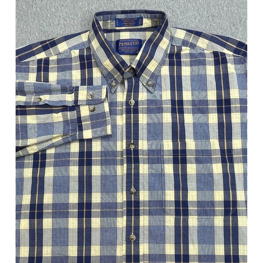 Pendelton Shirt Mens Large Plaid 100% Cotton Button Down Long Sleeve